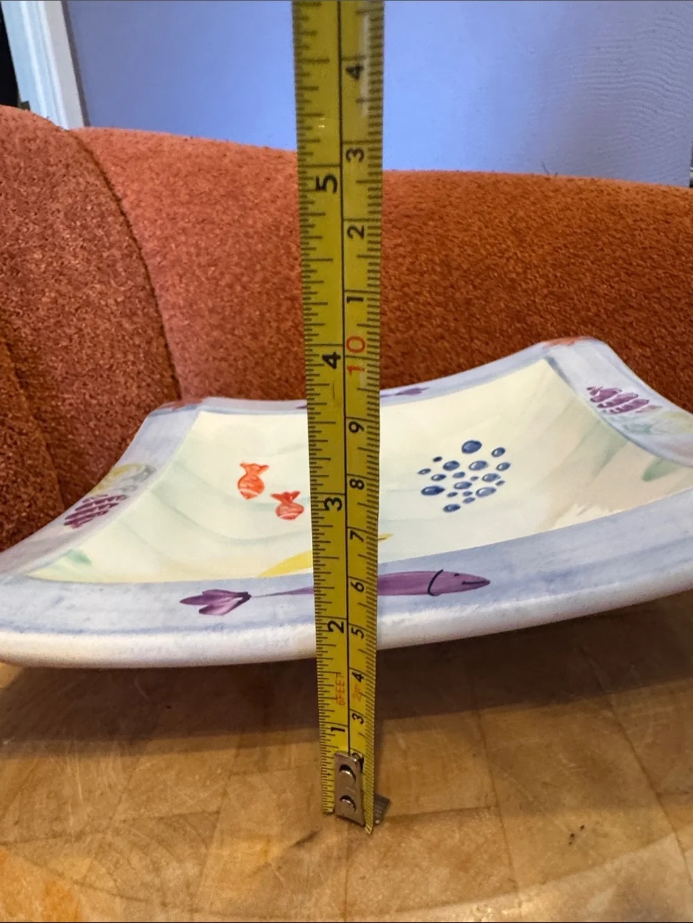 Italian Hand-Painted Ceramic Fish Serving Bowl - Blue, Yellow & Red